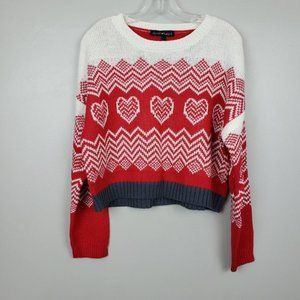 Derek Heart Cropped Red Heart Knit Sweater